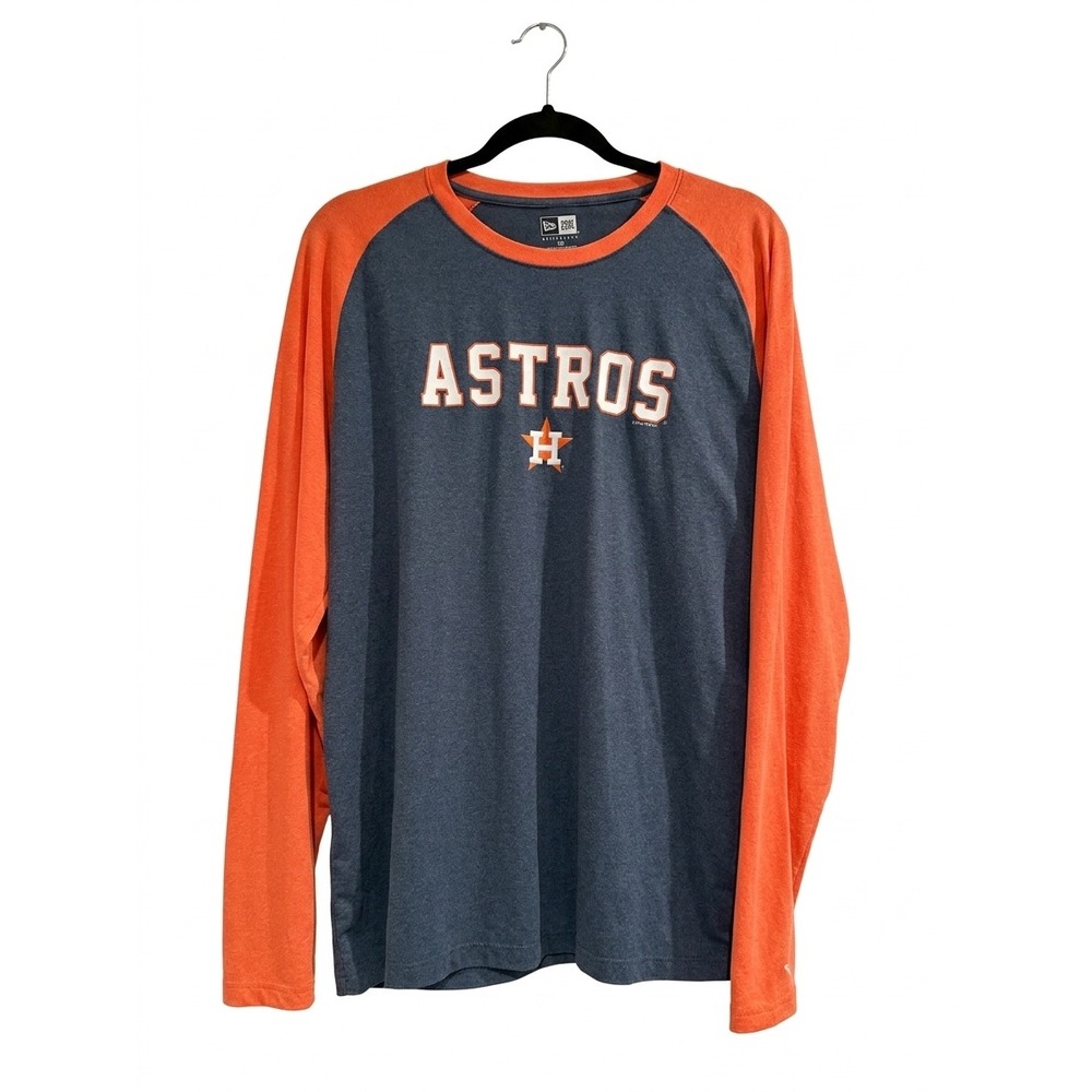 New Era Houston Astros MLB‎ Long Sleeve Raglan T-Shirt Navy Orange Mens 2XL